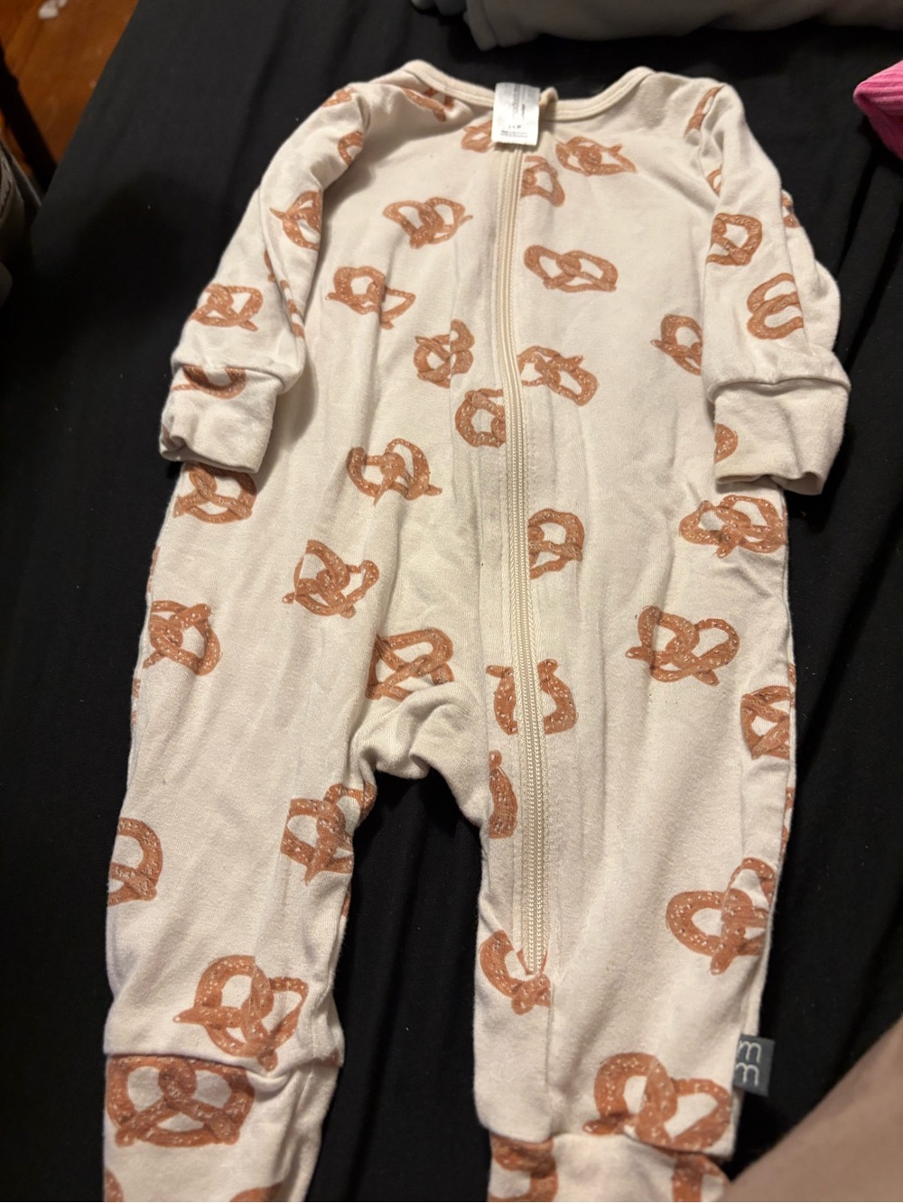 BAMBOO Cream One-Piece Footie with Pretzel Print